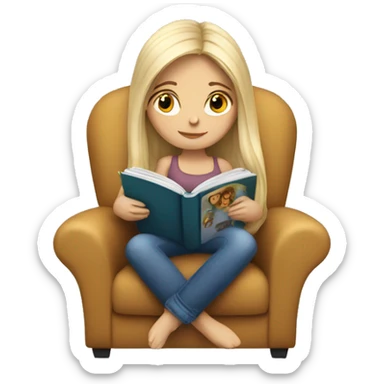long hair white girl reading a book in cozy chair  sticker