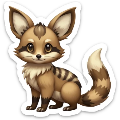 Rare warm-colored exotic cute epic aesthetic colorful Eevee-Civet-species-Fakemon-hybrid-creature, with markings, full body sticker