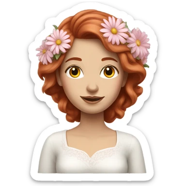 Realistic european woman with long red  hair with pink roses & white daisies in hair sticker