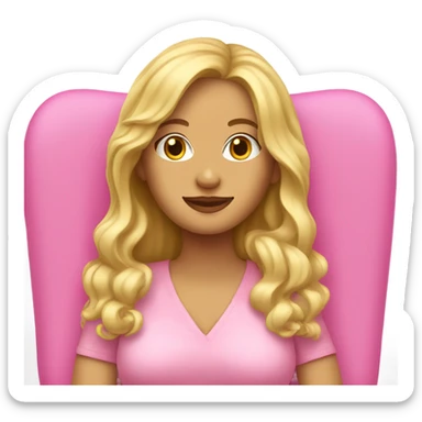 White woman, long hair, blonde hair, wavy hair, pink lawn chair sticker