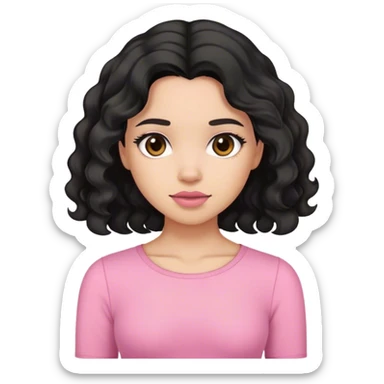 Girl with black wavey hair and pink top sticker