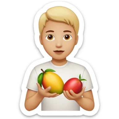 white hand handing a mango like a cup sticker