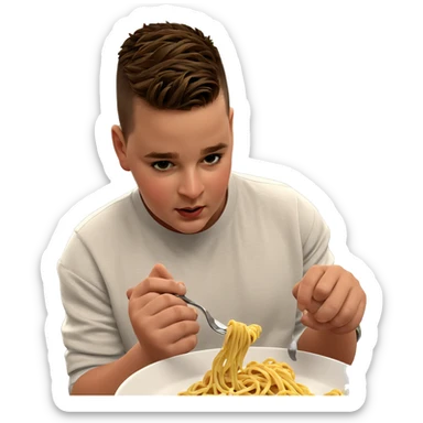 boy enjoying pasta indoors sticker