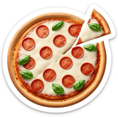 Pizza Napoletana Cinematic Realistic Pizza Napoletana Dish Emoji, depicted as a delicious slice of Neapolitan pizza with a thin, crispy crust, fresh tomato sauce, mozzarella, and basil, rendered with mouth-watering textures and vibrant, warm lighting. sticker