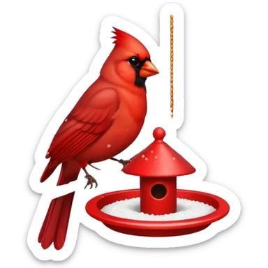 cardinal at bird feeder snowy sticker