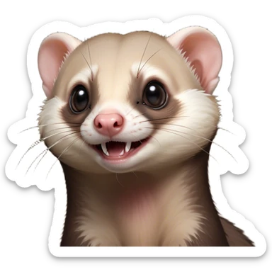 Cinematic Comical sable ferret Portrait Emoji, Head tilted dramatically with an exaggeratedly shocked expression, featuring a slender, wiggly body and a distinct sable ferret head with a pointed snout and small ears, with wide, hilariously expressive eyes full of humorous disbelief, Simplified yet hilariously expressive features, highly detailed, glowing with a slightly sassy natural glow, high shine, dramatic yet playful, stylized with an air of quirky charm, soft glowing outline, capturing the essence of a meme-worthy sable ferret that looks ready to scamper into viral fame! sticker