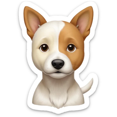 a full body facing front on of a buff white beagle cross jack russell terrier looking dog the size of a kelpie with light brown long ears resting on its face and a light brown patch above one eye and a large snout. the rest of the dog is completely white.  sticker