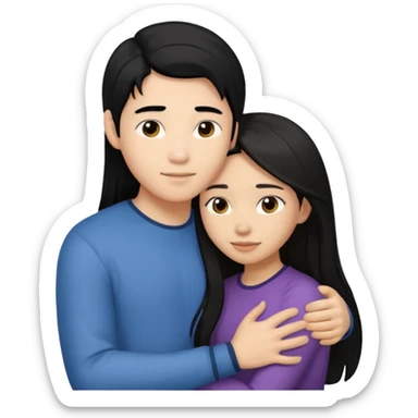 asian boy with black hair and light brown long hair girl hugging sticker