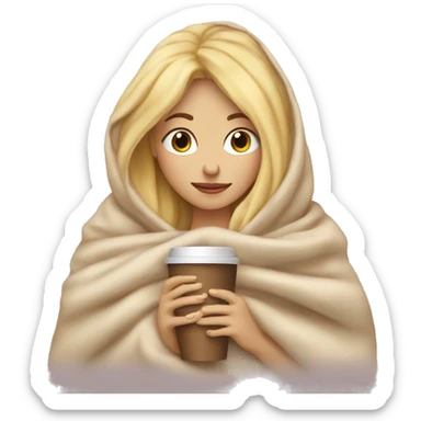 Blonde girl inside a blanket sipping coffee eyes closed sticker