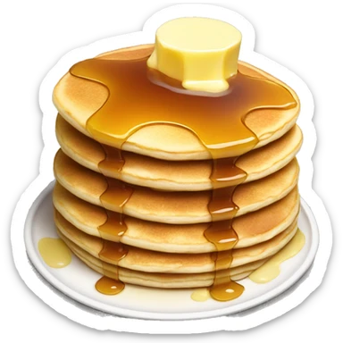 Stack of pancakes with butter and syrup sticker