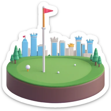 minimalist cool emoji for Queen City Golf Club combining crown golf tee and subtle cityscape, fresh modern look sticker