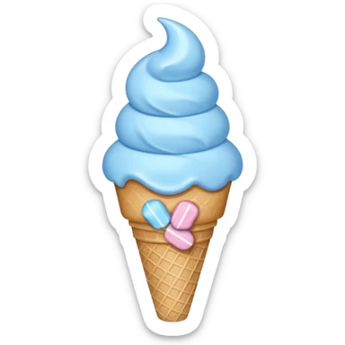 ice cream cone with pastel blue scoop and a star-shaped candy sticker