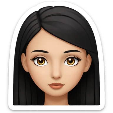 girl with olive skin, brown eyes and shaved head lashes, and long black hair  sticker