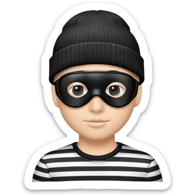 character with black and white striped shirt, black beanie, black mask over eyes sticker