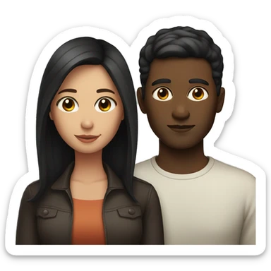 couple man with brown short hair and bright skin women with long black hair and darker skin  sticker
