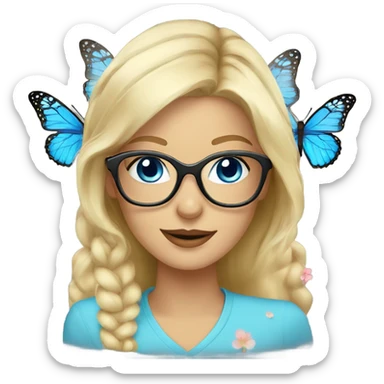 Gorgeous blond lady blue eyes with flowers and butterflies wearing glasses  sticker