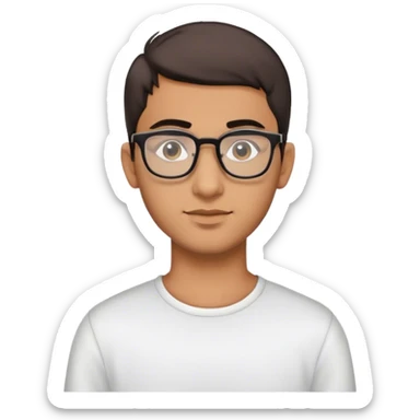 Yong arabic with short air cut. He have glasses sticker