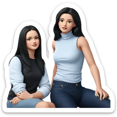 black haired girls in denim sticker