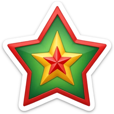 Red background with a green bonded cricle in the middle that inside the green bonded circle is yellow and inside the yellow there is a red star that its edges touches the green bonded circle  sticker