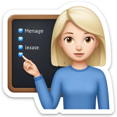 Make an emoji of a girl (no glasses) who is teaching how to use iMessage on a board sticker