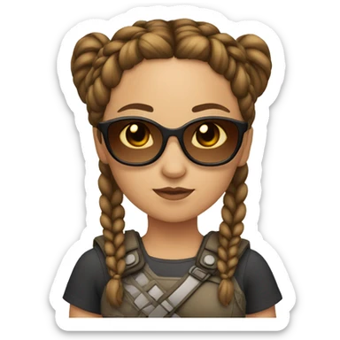 Girl warrior with French braids, brown hair and sunglasses sticker