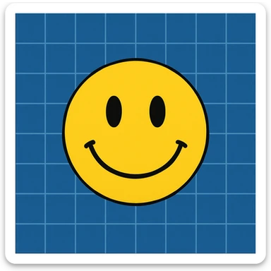 Frame 8: Background is almost fully blue, grid lines nearly complete, smiley face unchanged sticker