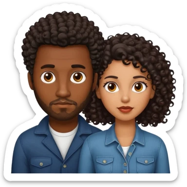 Dark brown skin man with a light beard and a curly   fade haircut with dark brown eyes with a brown skin  Latina woman with dark straight hair  sticker