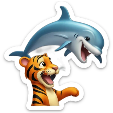 Tigger biting a dolphin  sticker