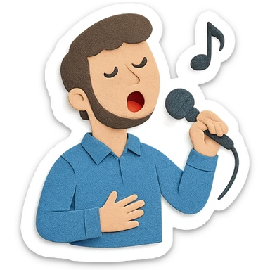 paper craft style man aged about 30 singing sticker