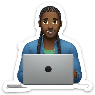 black man with cornrows behind laptop sticker