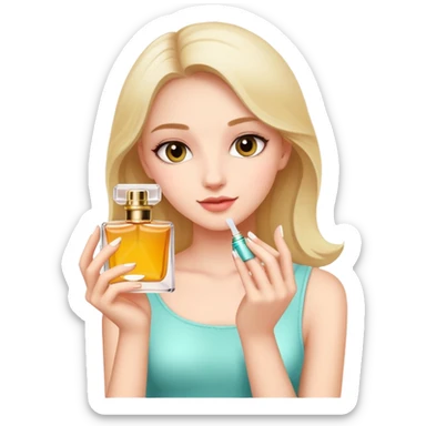 Girl holding perfum sticker