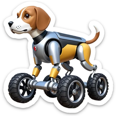 Very fast and sporty jumping racing Boston Dynamics robot beagle Sherlock Holmes robodog with large 8 off-road wheels for feet rc basher sticker