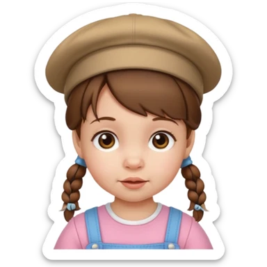 baby girl with brown hair and pigtails with hat sticker