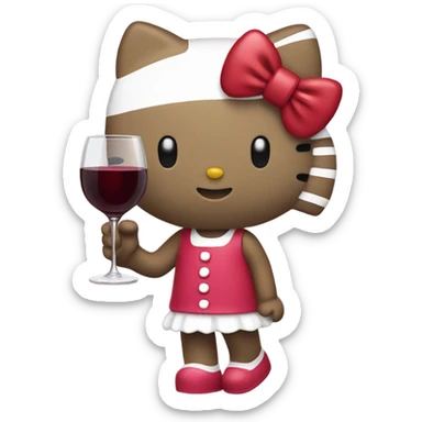 Hello Kitty drinking red wine sticker