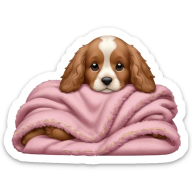 Cocker spaniel sleeping with a brown and soft pink blanket sticker