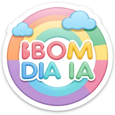 Kawaii sticker art "bom dia " in soft pastel rainbow bold soft letters, transparent PNG, no outline, paper craft style sticker
