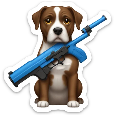 brown staffordshire holding blue gun sticker