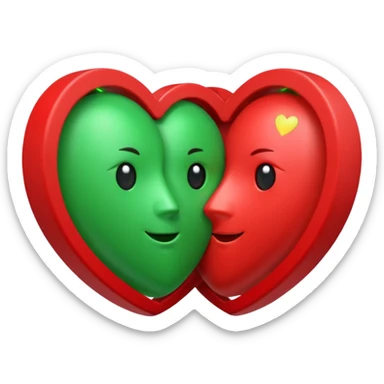two hearts orbiting around each other like binary stars. one is red, the other is green sticker
