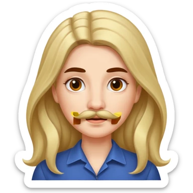 Women lomg hair  with mustache sticker