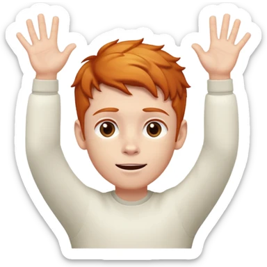 white brown eye ginger boy with hands up  sticker