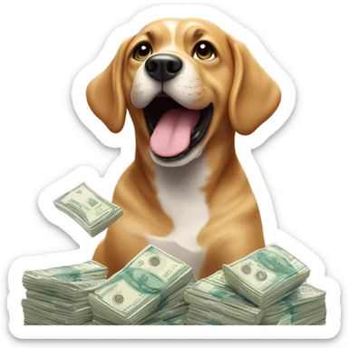 Create a dog surrounded by diamonds and throwing money sticker