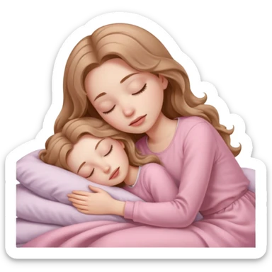 girl with pale skin and long wavy light brown hair in light pink clothes sleeping alone sticker