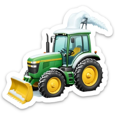 Green tractor with yellow blade pushing snow sticker
