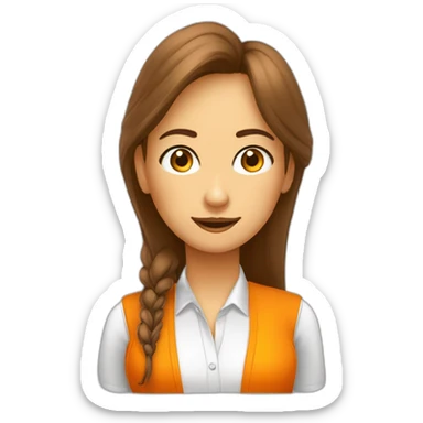 Chico sin bigote y chica trabajan en oficina con computadoras con remera color naranja sticker