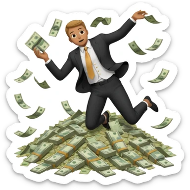 diving into a pile of money sticker