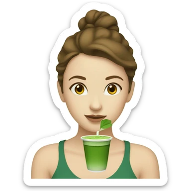 White girl with brown hair trinking matcha  sticker