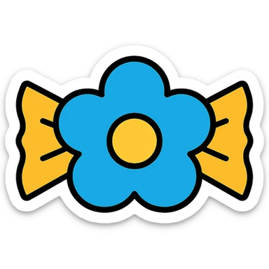 blue flower-shaped candy, isolated on a transparent background, color outline icon style sticker
