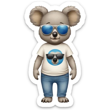 anthropomorphised koala in a band t-shirt and jeans wearing dark sunglasses walking upright sticker