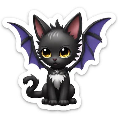 Shiny Chibi Cool Punk Black beautiful fantasy Kawaii Sona Fakemon-cat-animal with edgy bat-wings-ears Full Body sticker