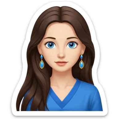 
Create an emoji of a brunette with blue eyes. She should have long hair, stylish clothing, and a friendly facial expression. Add some accessories like earrings or glasses to make the look more interesting. sticker